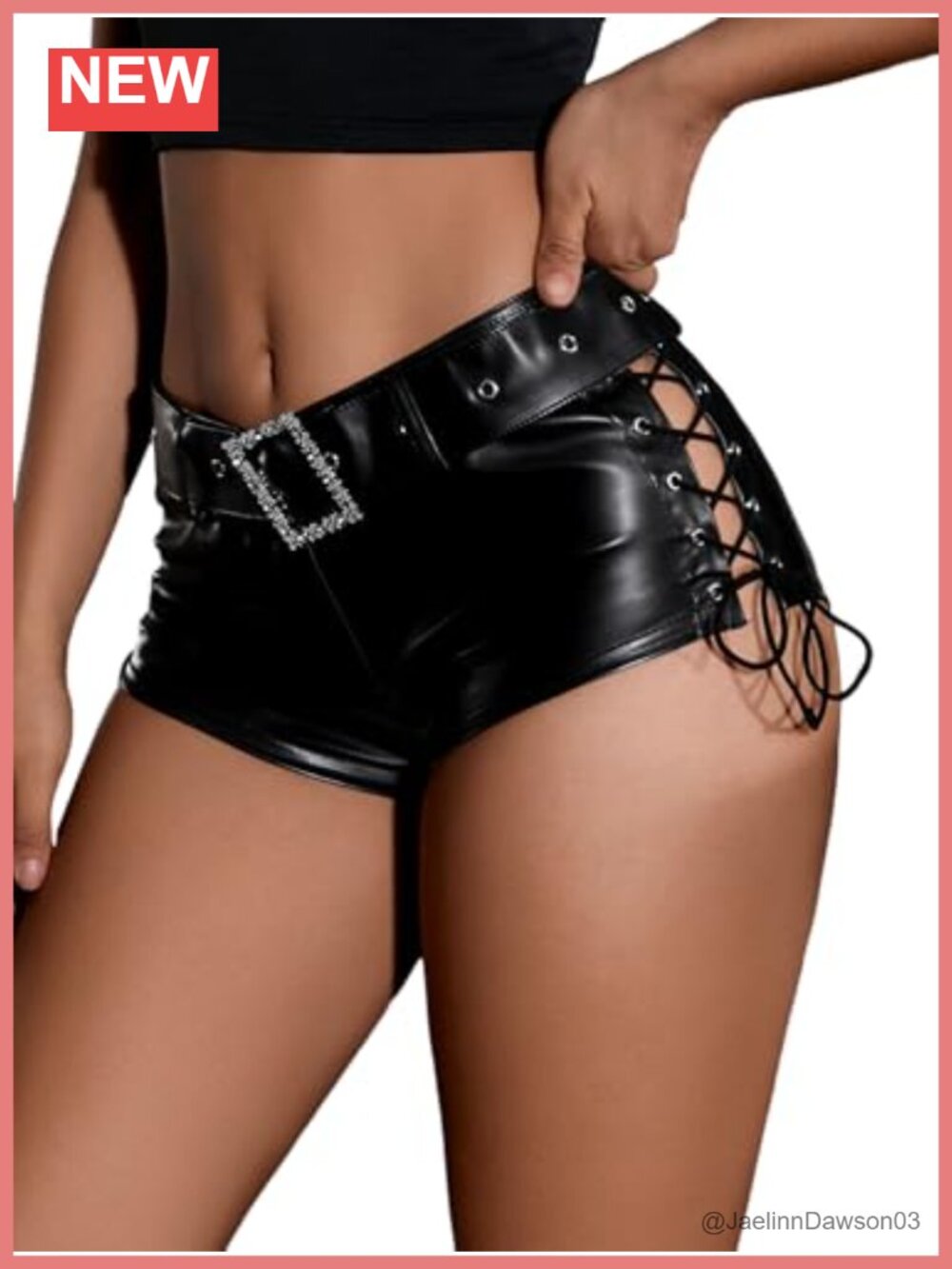 Women's Micro Leather Mini Shorts Lace Up Buckle Belt Low Rise Sexy Y2K